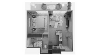 Apartment floor plan, 1 bedroom in OAK YARD No. 11019