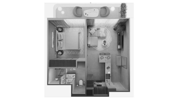 Apartment floor plan, 1 bedroom in OAK YARD No. 11019 (2D)