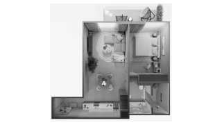 Apartment floor plan, 1 bedroom in OAK YARD No. 11020
