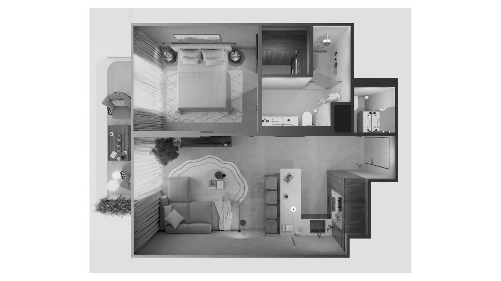 Apartment floor plan, 1 bedroom in OAK YARD No. 11018