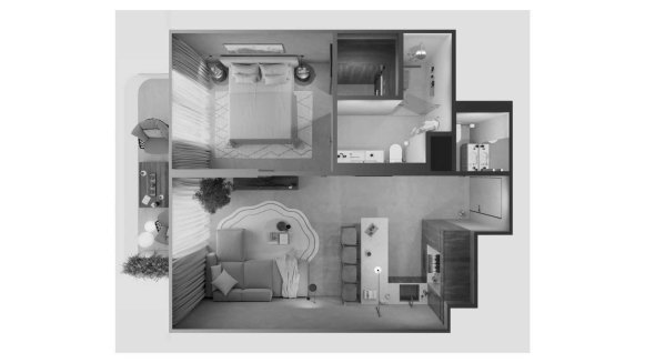 Apartment floor plan, 1 bedroom in OAK YARD No. 11018 (2D)