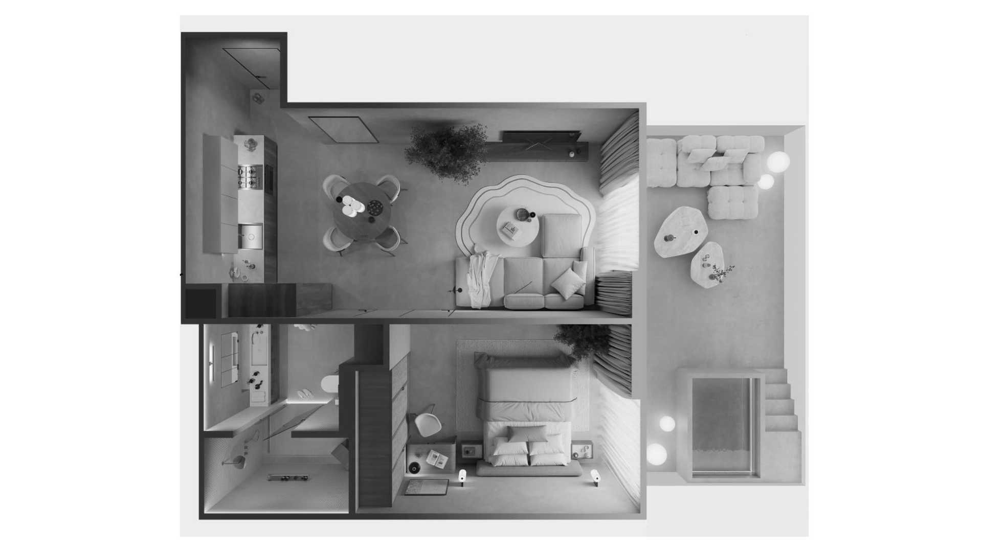 Apartment floor plan, 1 bedroom in OAK YARD No. 11017